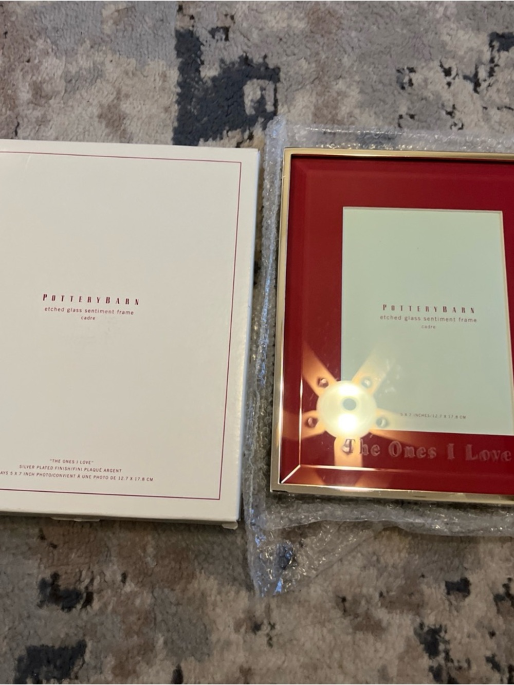 Pottery Barn Red Etched Glass Sentiment Frame
